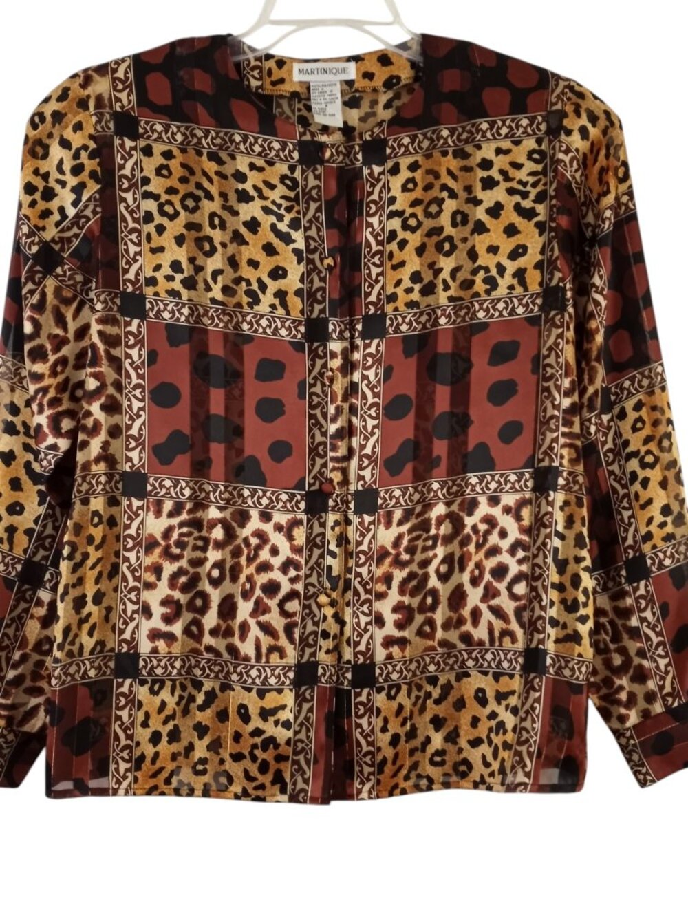 Vintage Martinique Mixed Animal Print Metallic Long Sleeve Button Up Shirt